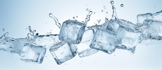 Obraz premium Ice cubes in a glass of water creating a refreshing splash, isolated on a white background