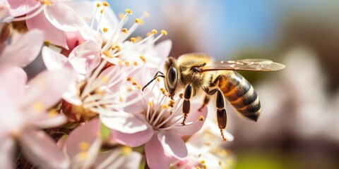 bee on a flower macro close-up Generative AI - obrazy, fototapety, plakaty