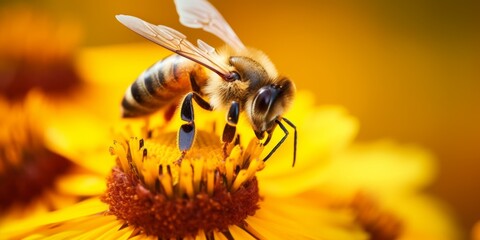 bee on a flower macro close-up Generative AI - obrazy, fototapety, plakaty