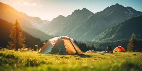 Papier Peint photo Lavable Camping tent outdoor camp Generative AI
