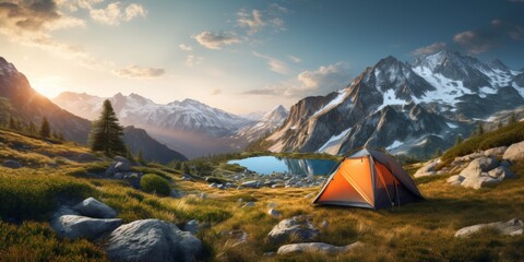 tent outdoor camp Generative AI - obrazy, fototapety, plakaty