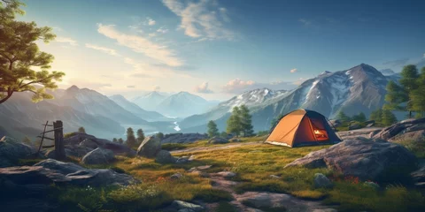 Papier Peint photo Lavable Camping tent outdoor camp Generative AI