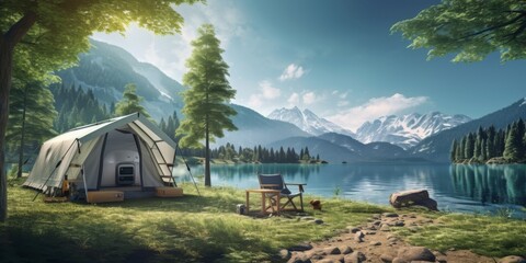 tent outdoor camp Generative AI - obrazy, fototapety, plakaty