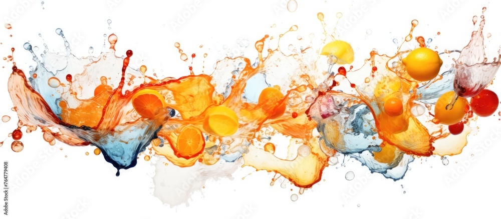 Aufkleber an image showing a detailed view of various fruits arranged closely together with splashes of water