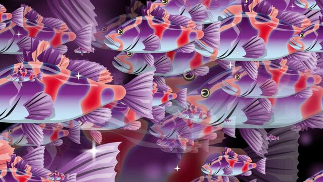 Underwater Wonderland Festive Fishes and Holiday Cheer. 4K Animated Scene of Colorful fishes floating.