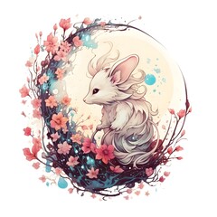 Enchanting Rabbit Amid Spring Florals in Soft Watercolor