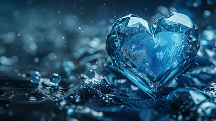 Blue heart crystal futuristic background Beautiful, modern, background concept, hi-tech, technology - obrazy, fototapety, plakaty