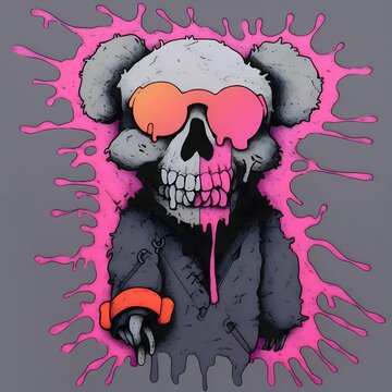 Skull of a koala in pink paint. Vector illustration.