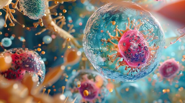 Dynamic of cytoplasm flow within an animal cell, showcasing the endoplasmic reticulum and lysosomes in action