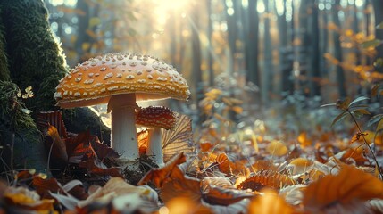 mushrooms in the forest - Powered by Adobe