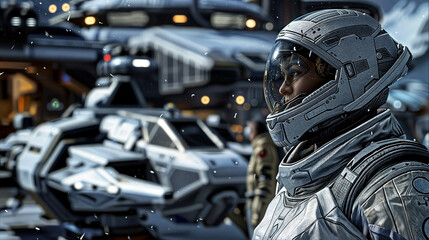 Fototapeta premium Cinematic scene from an epic futuristic space story