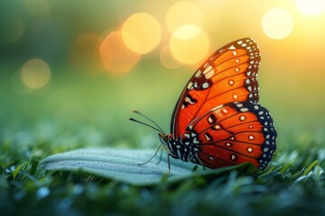 A butterfly on a leaf, showcasing its beauty with vibrant colors and elegant patterns.