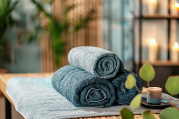 Obraz na płótnie Canvas Towels on massage table in spa salon