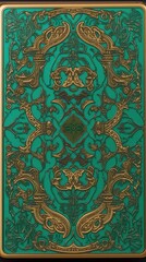 Vintage green and gold ornate wallpaper pattern.