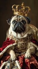 A Pug dressed as a king