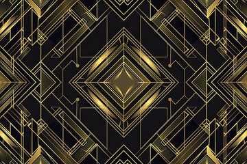 An art deco style pattern with gold lines and geometric shapes