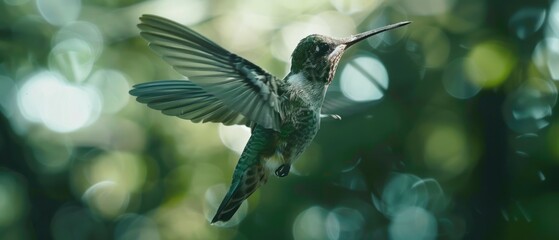 A close-up of a hummingbird in flight capturing the vibrancy and speed of nature