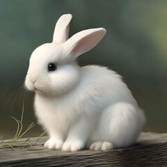 white rabbit on a wooden background. 3d rendering, 3d illustration