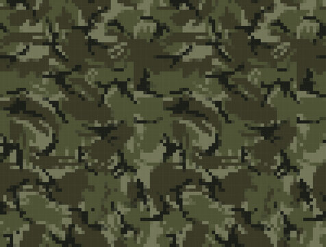 
texture camouflage pixel background khaki pattern seamless digital design, vector illustration