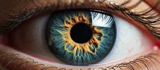 Detailed and close-up view of an eye showing the intricate details of the pupil and iris - obrazy, fototapety, plakaty