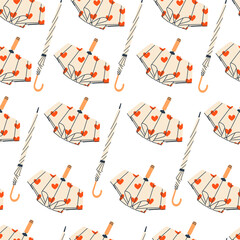 Vector seamless pattern with umbrellas. Cozy pattern, autumn, spring, rainy weather. Idea for textile, banner, packaging, card, background	