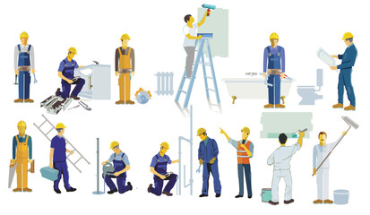 Fototapeta na wymiar Handwerker auf der Baustelle, illustration