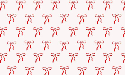 Seamless pattern with hand drawn red ribbon bow knots, gift ribbons. Christmas, New Year, birthday, wedding, holiday, gift, present, decoration. Vector illustration.