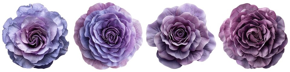 Obraz premium Set of purple rose flowers isolated on transparent background