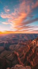 majestic sunset over serene canyon with vibrant sky and cliffs