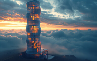 A tower of wind, where each floor is influenced by a different breeze, shaping the life within, hyper realistic