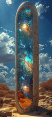A tower of mirrors in a forgotten desert, reflecting only the moon and those deemed worthy,  3D style