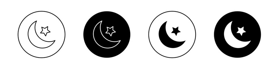 Islam star and crescent icon set. muslim ramadan crescent moon vector symbol. half moon and star line icon.