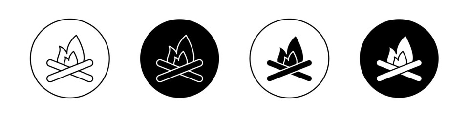 Bonfire icon set. campfire vector symbol. travel camp fire and wood sticks.