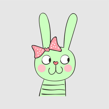 Cartoon Green Rabbit Wearing A Simple Butterfly Ribbon
