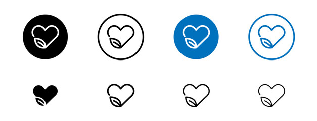 Heart and Leaf Vegan Icon Set. Symbolizing Love for Nature and Nutrition