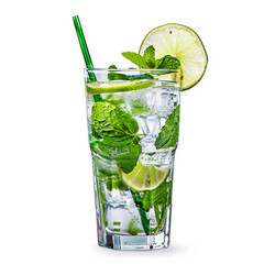 Mojito in a highball glass isolated on a white background, AI Generative.