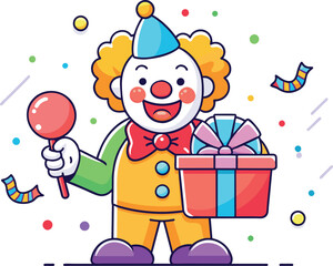 clown with balloons and gifts vector illustration