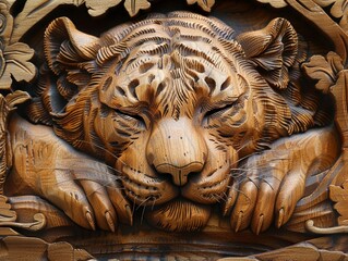 Sleeping wild animal in 3D wood 
