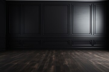a floor in an empty room with the black wall