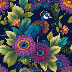 Flower And Peacock Design Background. Ai generate 