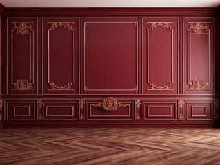 a floor in an empty room with the burgundy wall