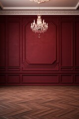a floor in an empty room with the burgundy wall