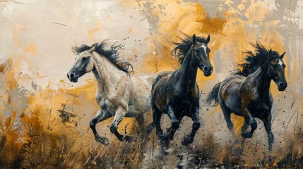 Gardinen Painterly abstractions with metal elements, textures, horses, animals, etc. © Zaleman