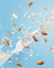 Almond milk splashing and Liquid of yogurt splash