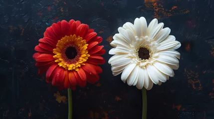 Wandcirkels aluminium Red and White Gerberas © TY