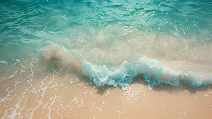 Deurstickers Serene Shoreline aerial view: Pristine Sandy Beach Meeting Gentle Turquoise Waves © Farnaces