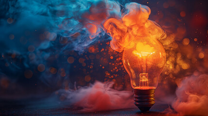 Bulb Explosion With Smoke Abstract. Creativity Colors and Inspiration.  - obrazy, fototapety, plakaty