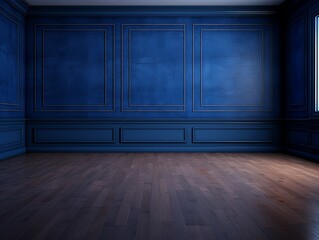 a floor in an empty room with the indigo wall