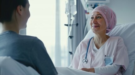 In a quiet oncology ward, a registered nurse is supporting a patient undergoing chemotherapy