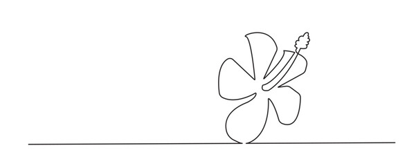 Line art flower (Latin: Hibiscus) isolated on white background. Vector illustration. One line.